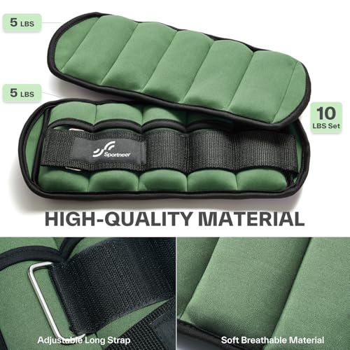 Sportneer Adjustable Ankle Weights Set - 1 Pair (2-10 lbs) Removable Sandbags for Women & Men, Comfortable Neoprene Leg Weights for Walking, Running, Pilates, Yoga, Home Workout & Physical Therapy - color: Olive