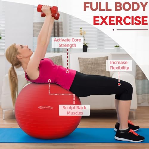 Fitvids Anti-Burst and Slip Resistant Exercise Yoga Fitness Birthing Ball with Quick Pump, 2,000-Pound Capacity, Multiple Colors and Sizes - color: Red, style: 23-26in (58-65cm), L