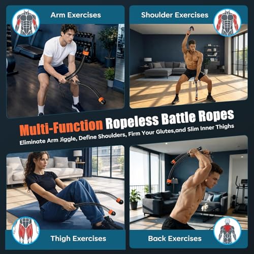 Portable Weighted Ropeless Battle Ropes, Adjustable Cordless Battle Rope Non-Slip Handle with Storage Bag for Home Gym, Fitness Equipment for Women Men HIIT Cardio Strength Training - color: Black