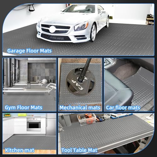 Diamond-Plate Rubber Flooring Rolls, 21FT *16IN Garage Floor Mat, 4 * 7Ft Cover Area PVC Garage Flooring Roll for Garage Floor, RV Trailer Flooring, Water/Stain Resistant Parking Mat Grey(1Pcs) - color: Grey