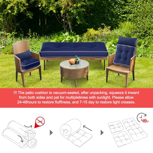 Chunful Set of 5 Outdoor Bench Cushions Set 44 x 19 Inch Tufted Waterproof Patio Furniture Seat Pad with Throw Pillows Loveseat Cushion for Square Settee Indoor Sofa Wicker Couch(Navy Blue) - color: Navy Blue