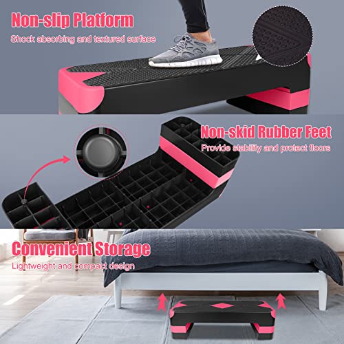 Adjustable Exercise Workout Aerobic Stepper Step Platform Trainer - color: Red