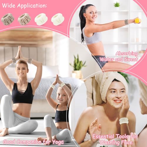 Chuangdi 4 Pairs Wrist Bands for Washing Face Wrist Spa Microfiber Wash Towel Band Scrunchies Absorbent Wristbands Sweatband for Women Prevent Liquid from Spilling(Khaki, Beige) - color: Khaki, Beige