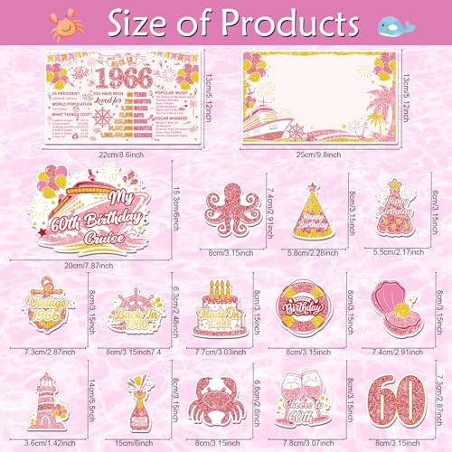 Wxiben Cruise Door Decorations Magnetic - 16 Pcs Rose Gold 60th Birthday Cruise Door Magnets with 3 Pens Back in 1966 Carnival Cruise Ship Door Decoration Stickers Decals for Party Cabin Fridge Decor - style: Rose Gold 60th Birthday