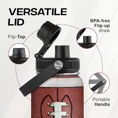SANDJEST Football Water Bottle 32oz Stainless Steel Insulated Bottles for Men Boys Sports Lovers Fan Players Coach - Softball Gifts for Birthday Christmas - color: Football 1