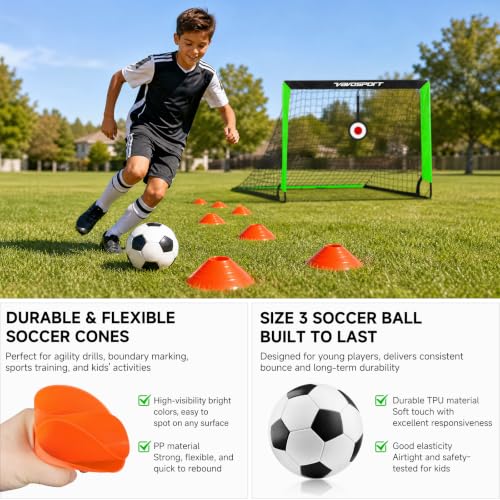 2 Pack Kids Soccer Goals for Backyard Set, 4x3 ft Portable Pop Up Soccer Goal, Kids Soccer Net Training Equipment with Soccer Target, Ball, Cones, for Ages 3-12 Outdoor Sports Games Gifts - color: Black Green