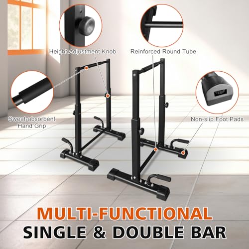 Dip Station Set, 6 Level Adjustable Pull Up Bars, 1200lbs Heavy Duty Parallettes Bars, Dip Station for Full Body Workout Fitness