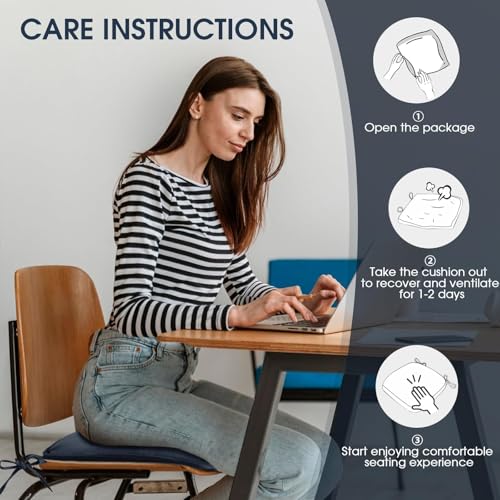 TushGuard Chair Cushions, 4 Pack Memory Foam Chair Pads, Thin Seat Cushion, Kitchen Chair Cushions Set of 4, Anti-Slip Backing & Fixed Straps, 1.4 in Thick, Blue - color: Dark Blue