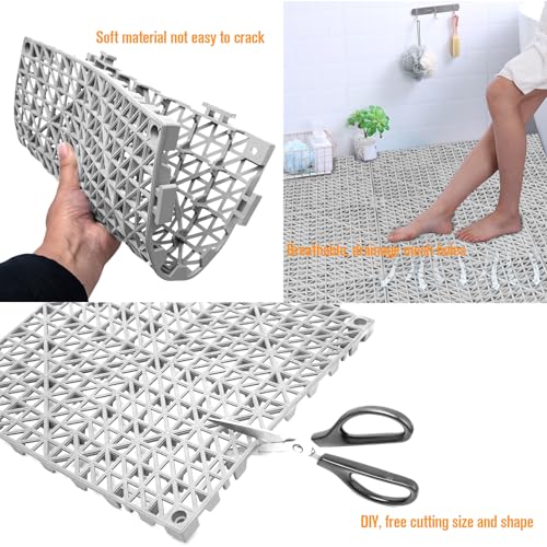 12 Pcs Drainage Mat Modular Interlocking Cushion 11.8" x 11.8" Garage Floor Tiles Non-Slip Splicing Rubber Floor Tiles for Drain, Deck, Pool, Outdoor/Indoor (Grey) - size: 11.8"x11.8"Grey