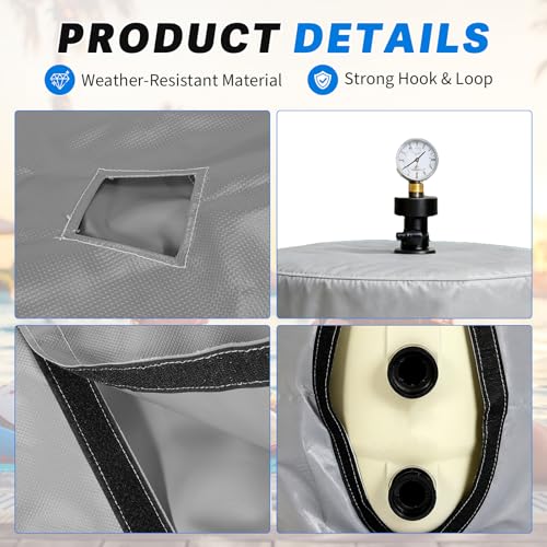 Universal Pool Filter Cover Fits for Inground & Above Ground Pool Cartridge & D.E. Filters, UV-Resistant Waterproof Pool Equipment Cover, All-Season Outdoor Protection