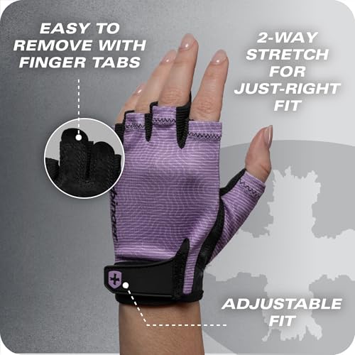Harbinger Power Gloves 3.0 - Durable Half Finger Weightlifting Gloves with Adjustable Wrist Closure, Breathable Leather Palm, Small, Women's - color: Lavender, size: Medium