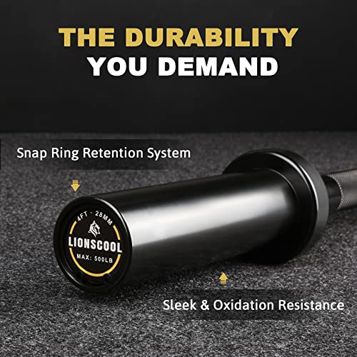 LIONSCOOL Premium 4ft/4.9ft/6ft Barbell for Strength Training and Olympic Weightlifting, 2 Inch Weight Bar for Squats, Curls, Deadlifts, Presses, Hip Thrusts, 350lbs/500lbs Capacity - color: Black, size: 4 ft
