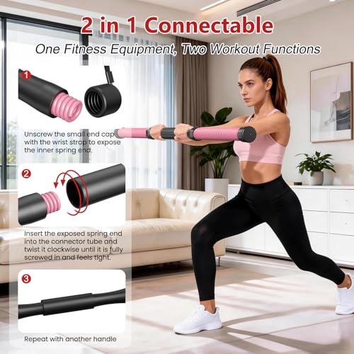 DERACY Pair of 2-in-1 Cordless Battle Ropes with the Connector, Ropeless Battle Ropes for Home Gym, Portable Battle Rope, Home Workout Equipment for Women Men (Pink) - color: Pink-black