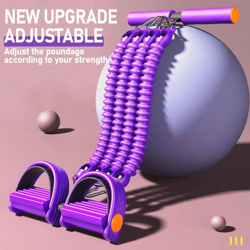 2026 Upgrade Foot Pedal Resistance Band, Adjustable 4-Tube Pedal Ankle Puller Resistance Band with Handle, Multifunction Home Gym Equipment, Stirrup Puller for Men Women for Full Body Exercise - color: Purple 4 Tube