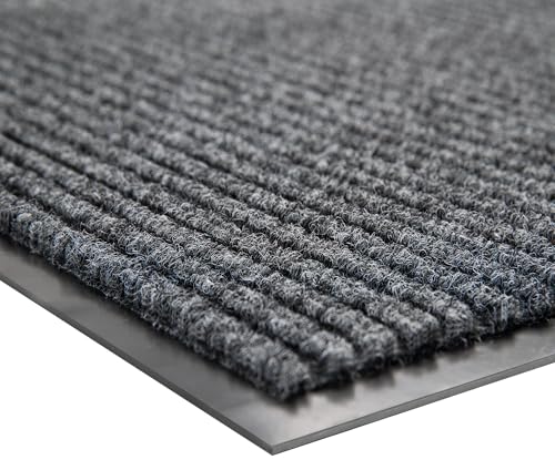 100pointONE Durable Indoor Outdoor Door Mats for Entryway, Heavy Duty Front Door Mat, 48” x 24” Low Profile Welcome Mats for Entry, Stain and Fade Resistant Indoor Outdoor Entrance Mat - color: Dark Grey Striped, size: 2' x 4' (Rectangular)
