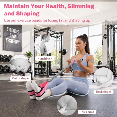 Pedal Resistance Band with Handle, 6-Tube Elastic Foot Pedal Resistance Band, Natural Rubber Ankle Puller Sit-up Exercise, Multifunction Fitness Band for Abdomen, Waist, Arm, Leg Stretching Training - color: Upgraded-Grey Pink