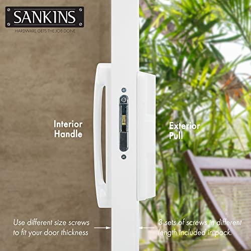 Sliding Patio Door Handle Pull Set, White Diecast Non-Keyed Gate Handle Set for Mortise Lock Style Glass Door, Replacement Handle for Sliding Glass Door Fits 3-15/16” Hole Spacing - color: White, size: Handle Set+Latch Lever