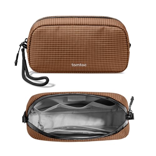 tomtoc Electronics Organizer Travel Case Performance, Water Resistant Bag Cable Tech Pouch Accessories, Carry Storage for Cord, Phone, Cables, Airpods, USB Flash Drive, Daily Items - color: Brown Plaid, size: Small