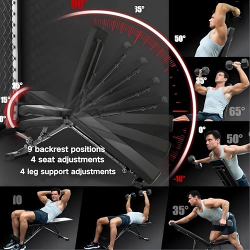 BARWING Adjustable Weight Bench Workout Bench, 1000/1300 LBS Heavy Duty Incline Decline Bench for Home Gym, Easy Assembly Foldable Training Lifting Bench - color: Dark Gray