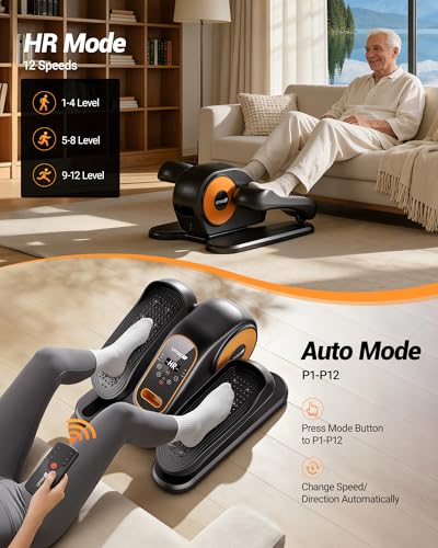 UMAY Under Desk Elliptical Eclipse Leg Exerciser Electric as seen on TV | Foot Pedal Peddler Seated Exercise Machine for Seniors 12 Level Speeds Manual Auto Mode with Remote for Home Office - color: Black
