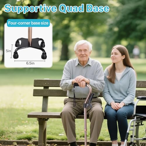 Adjustable Walking Cane for Men & Women – 4-Pronged Base for Stability – Foldable Cane for Seniors with Foam Padded Offset Handle(Champagne)