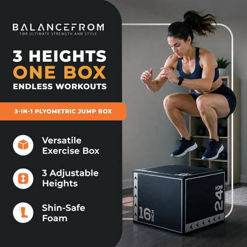 BalanceFrom 3-in-1 Foam Plyometric Jump Box for Home Gym with Multiple Height Options – Versatile Plyo with Non-Slip Surface for Strength, HIIT, Step-Ups, and Agility Training - color: Black & White, style: 20 x 24 x 16 inch (10lbs)