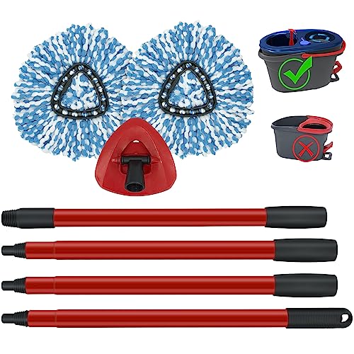 2 Pack Spin Mop Replacement Head,1 Base,4-Section Sturdy Iron Mop Handles Compatible with O Ceda EasyWring RinseClean 2 Tank System Mop,Oceda Mop Refills and Mop Stick 30" to 58" Set to Floor Clean - color: 1 Sets Mop Handle + 2 Blue Heads + 1 Base