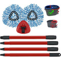2 Pack Spin Mop Replacement Head,1 Base,4-Section Sturdy Iron Mop Handles Compatible with O Ceda EasyWring RinseClean 2 Tank System Mop,Oceda Mop Refills and Mop Stick 30" to 58" Set to Floor Clean - color: 1 Sets Mop Handle + 2 Blue Heads + 1 Base