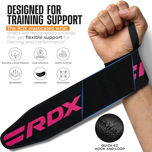 RDX Wrist Wraps for Weightlifting (Pair), IPL USPA Approved, Elasticated 18” Cotton Straps Support with Thumb Loop, Gym Wrap for Weight Lifting Powerlifting Competition Strength Training Bodybuilding - color: Pink Black