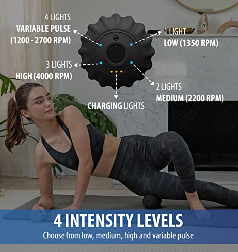 Zyllion ZMA-30 Vibrating Peanut Massage Ball Roller for Pain Relief, Black | Cordless, Deep Tissue, Electric, Rechargeable, Body Massager, 4 Modes, Physical Therapy, Muscle Recovery, Myofascial Release - color: Black