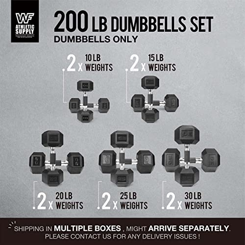 WF Athletic Supply Rubber Encased Hex Dumbbells with Rubber Grip Contoured Handle for Muscle Toning, Strength Building & Full Body Workout - color: s. 200LB Dumbbell Set Only (10LB-30LB)