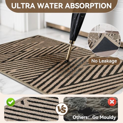 Door Mat Indoor Outside Entrance 24"x35", Low-Profile Non Slip Outdoor Inside Doormat Entryway Mat, Dirt Resistant Absorbent Front Porch Welcome Entry Mats, Washable Easy Clean, Brown - color: Brown, size: 24"x35"