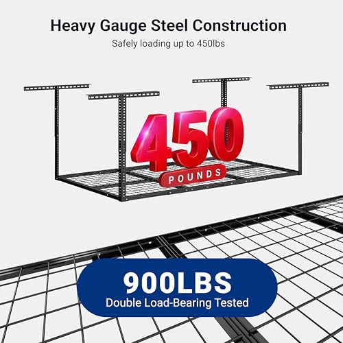 FLEXIMOUNTS 3x6 Overhead Garage Storage Adjustable Ceiling Rack 72" Length x 36" Width x 40" Height, 450lbs Weight Capacity, Black, Classic Series - color: Black, size: 3x6 ft