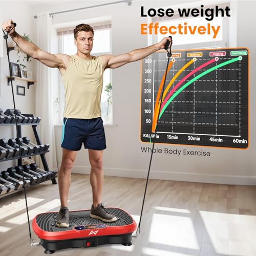 AXV Vibration Plate Fitness Platform Exercise Machine Vibrating Shaking Full Body Shaker Workout Vibrate Stand Shake Board Sport for Weight Loss Fat Burner for Gym Home Office - color: BT.PRO.RED