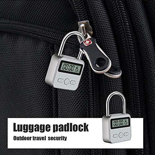 Metal Timer Lock, LCD Display Multi-Function Electronic Timer Lock, 99 Hours Max Timing, USB Rechargeable Timer Padlock (Silver)