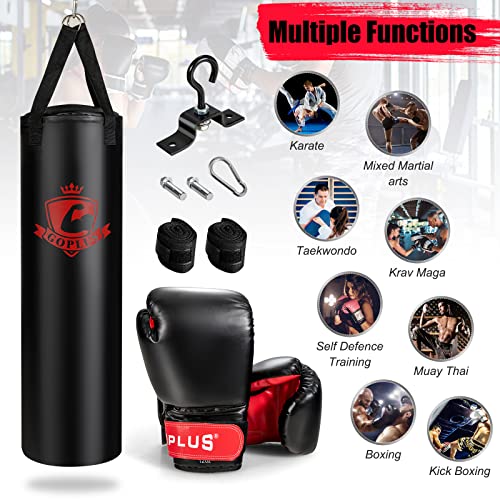 Goplus Punching Bag for Adults, 64LBS Filled Hanging Boxing Bag Set with 12OZ Boxing Gloves & 95” Hand Wraps, Suitable for Home Gym Workout, Kickboxing, MMA, Muay Thai, Krav MAGA, Taekwondo, Karate