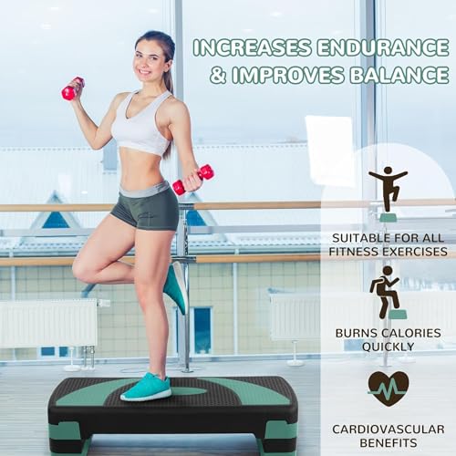 Fitvids Fitvids Step Aerobic Platform, 31" Exercise Step with 3 levels Adjustable Height, 4 Stackable Risers, Fitness Training Workout Stepper for Home Gym, Cardio Strength