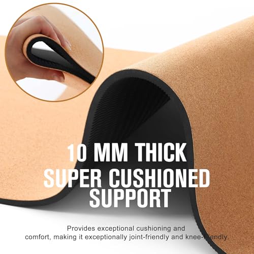 Umineux Cork Yoga Mat 1/4 & 2/5 Inch Thick 72 x 26 in | Thick Cork and TPE Non Slip Yoga Mats for Women Men, Sweat Proof, Sustainable, Great for Hot Yoga & Workouts - color: Brown, size: 10MM