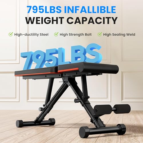 Adjustable Weight Bench 795LB Capacity Foldable Workout Bench Press for Home Gym, Full Body Exercise and Strength Training, Lifting Sit-up Incline Decline Flat Utility Bench, 2 Sec Fast Folding - color: Black