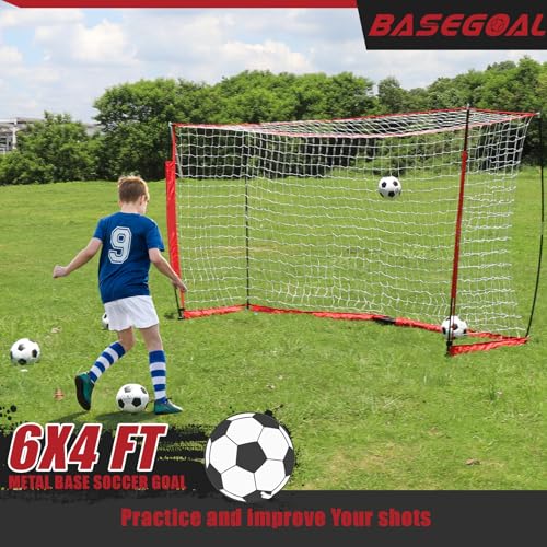 BaseGoal Soccer Goal,Soccer Net,Soccer Goals for Backyard,with Bow Frame,Collapsible Metal Base and Agility Ladder - style: 6X4 FT