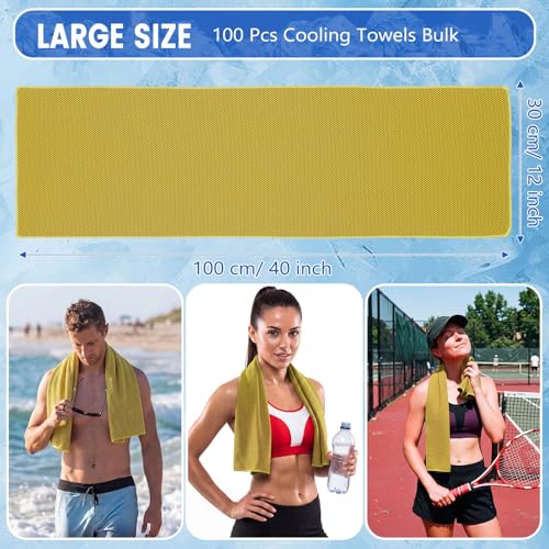 Hosuly 100 Pack Cooling Towels, 40"x12" Cooling Towels for Neck and Face Breathable Soft Chilly Sweat Rag Microfiber Sport Rags for Gym Yoga Golf Running - color: Yellow