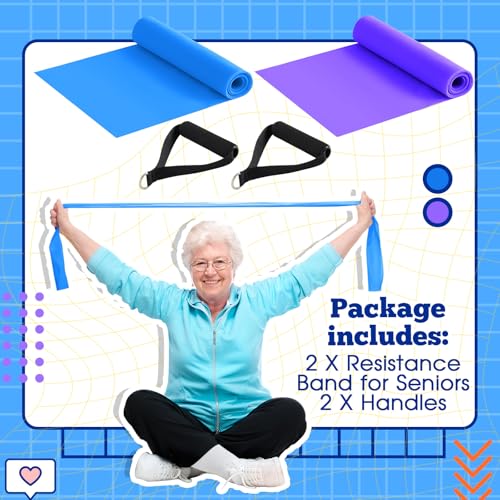 2 Pcs Resistance Band with Handles Chair Exercise Equipment for Seniors Physical Therapy Band Gifts for Elderly Women Rehab, Physical, Grandma, Grandpa - color: Blue, Purple