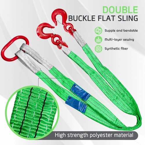 Heavy Duty Two Leg Bridle Web Sling 5ft 8800lbs Capacity Lifting Slings Straps with G80 Alloy Steel Grab Hooks Polyester Bridle Sling for Cargo Security Towing and Handling - size: 8800 lb / 5 ft