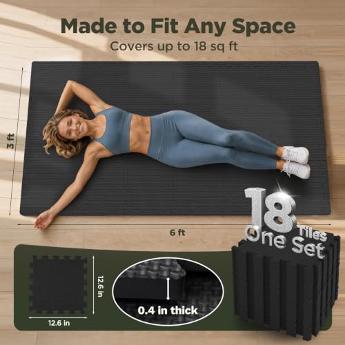 AIRHOP 18 PCS Gym Floor Mat, EVA Foam Puzzle Gym Mat, High-Density Interlocking Foam Floor Tiles for Home Gym, Play Workout Garage Kitchen Flooring 12.6"x12.6"x0.4" - color: Anthracite, size: 18 Tiles | 18 Sq Ft