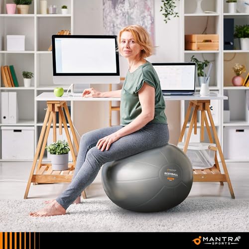 Exercise Ball – Yoga Ball for Pilates & Fitness - Birthing for Pregnancy, Stability, Core, Balance, Therapy for Physical Rehab, Workout for Home Gym & Office Chair, Fast Pump Included - color: Gray, size: L (for Height 5'4" - 5'10")