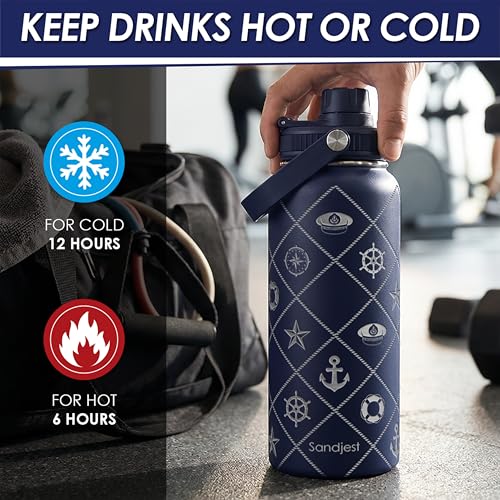 SANDJEST Boat Captain Insulated Stainless Steel Water Bottle 32oz, Vacuum Chug Lid Travel Tumbler for Men Friends Dad Brothers, Gift for Birthday Christmas Fathers Day - color: Boat Captain
