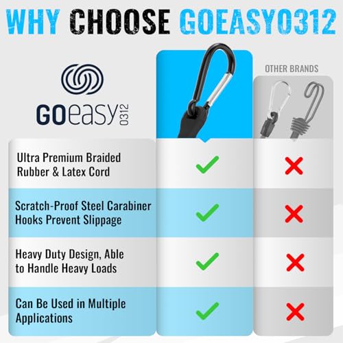 GOEASY0312 Heavy Duty Bungee Cords with Carabiner 12" 18" 24", 6PCS Black | 200 LBS Max Break Strength, UV Resistant, Locking Carabiner Hooks, Double-Braided Latex & Rubber - color: Black