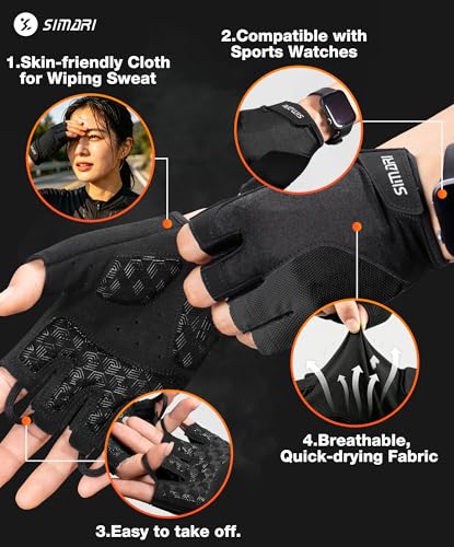 SIMARI Gel Pad Cycling Gloves with Shock-Absorbing/Grip/Breathable, Workout Bike Gloves for Men Women Biking, Mountain Biking, Fitness, Gym Exercise, Weight Lifting Training, Yoga, Pilates - color: 1-Black, size: Large