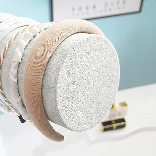 Headband Holder Organizer, Soft Velvet Tower Hairband Stand Display, Vertical Hair Hoop Accessories Jewelry Storage for Women Girls (Gray Beige Velvet) - color: Vertical Gray Beige Velvet