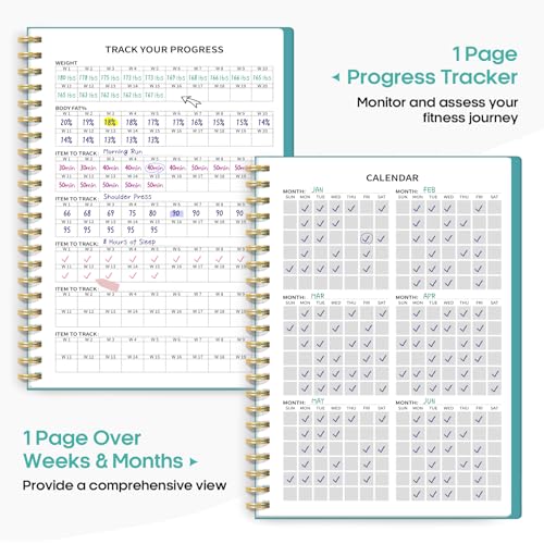 Fitness Workout Journal for Women & Men, A5(5.5" x 8.2") Workout Log Book Planner for Tracking, Progress, and Achieving Your Wellness Goals-Blue - color: c.Blue